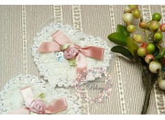 Heart Chiffon Sequin trim applique, 8x6 cm